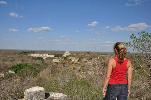 A bela vista do nosso lugar secreto, o ponto mais alto das ruínas mayas de Uxmal, no Yucatán, sul do México